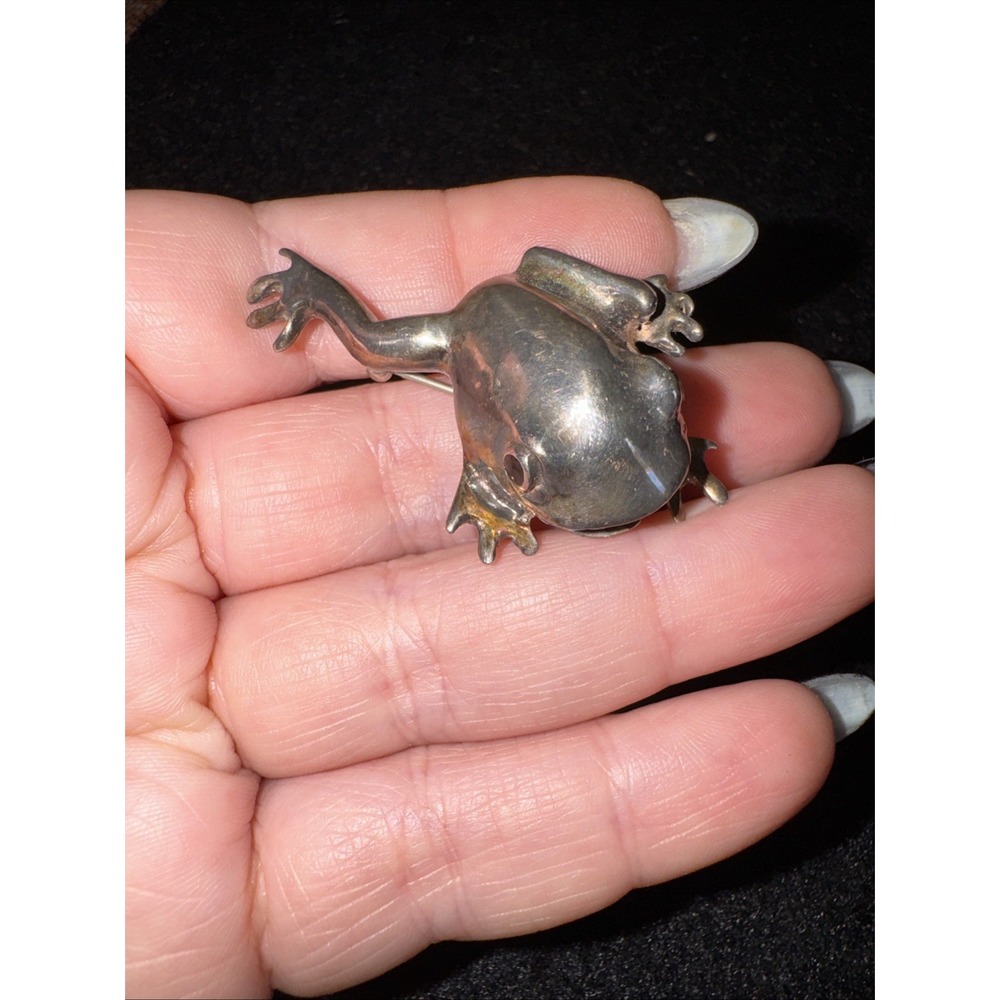 Vintage Sterling Signed 925 Mexico Handmade Leaping Toad Frog Figure Brooch Pin